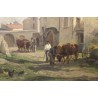 Tableau \"Scène de village\" signé Cl. QUINTON