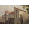 Tableau \"Scène de village\" signé Cl. QUINTON