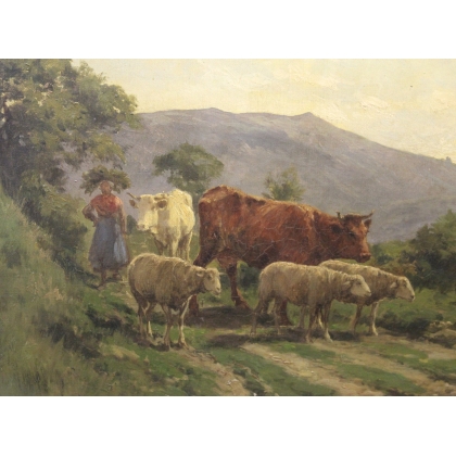 Tableau \"Scène de montagne\" signé Cl. QUINTON