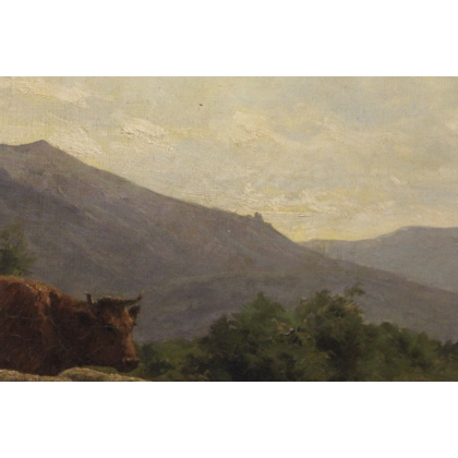 Tableau \"Scène de montagne\" signé Cl. QUINTON
