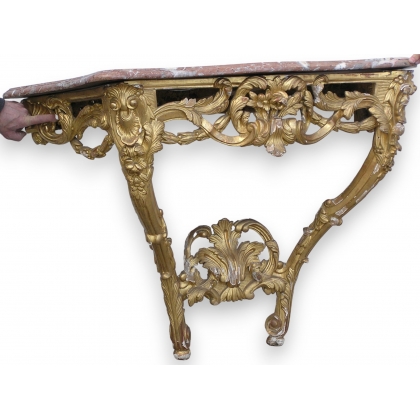 Louis XV console table in carved wood with a marble top from  Moinat SA  - Antiques and home décor