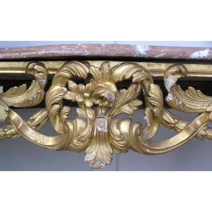  Console Louis XV en bois sculpté dessus marbre sur  Moinat SA  - Antiquités décoration