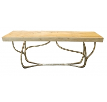 Table basse "Lianes" en bronze avec plateau bois