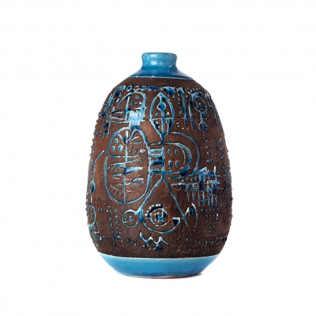 Vase boule en grés vernissé turquoise, grand