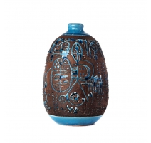 Vase boule en grés vernissé turquoise, grand