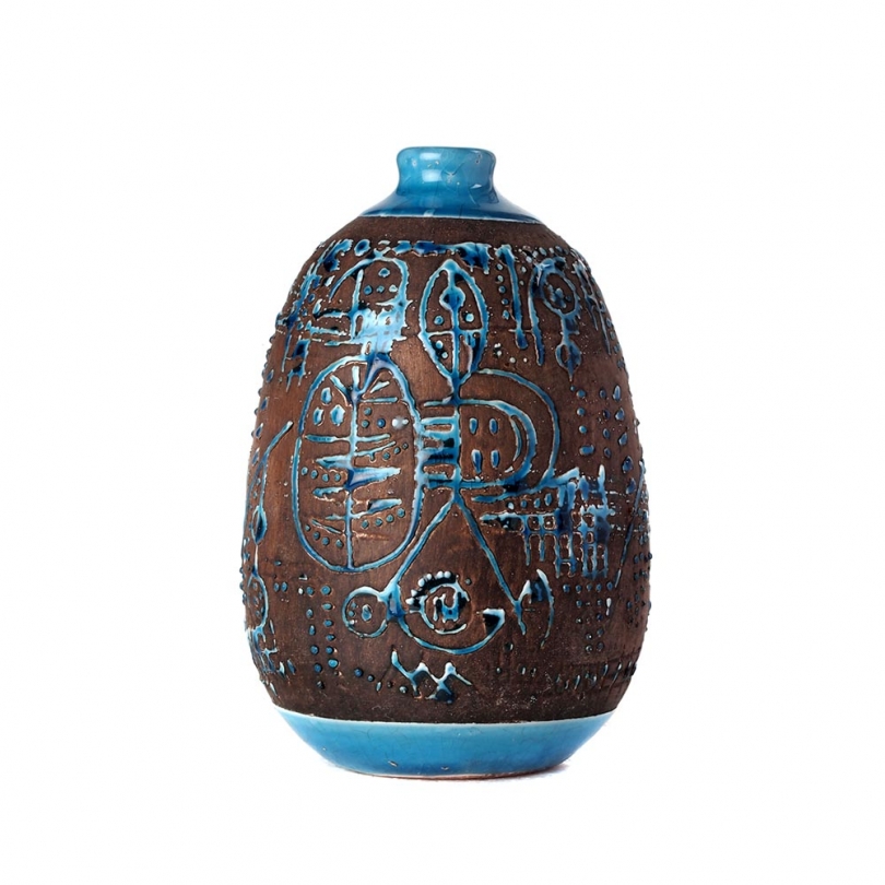 Vase boule en grés vernissé turquoise, grand