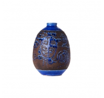 Vase boule en grés vernissé bleu, petit