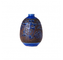 Vase boule en grés vernissé bleu, petit