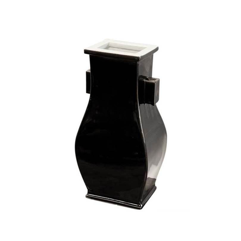 Vase à oreilles rectangle en porcelaine noire