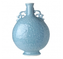 Vase gourde à oreilles décor lotus bleu, grand