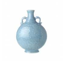 Vase gourde à oreilles décor lotus bleu, petit