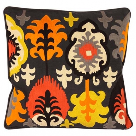 Yellow and orange ethnic cushion, black background