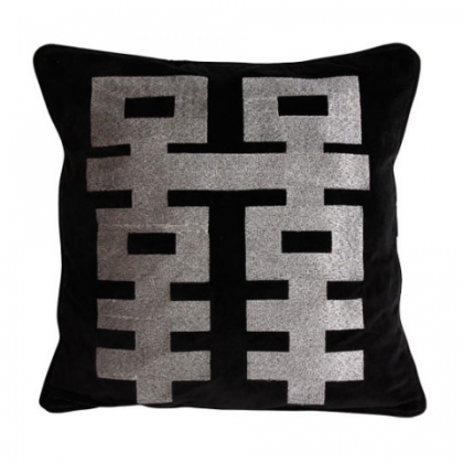 Coussin motif géométrique argenté, fond noir