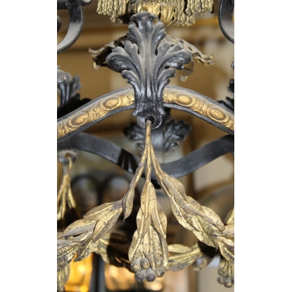 Lustre en fer forgé lauriers et flocs