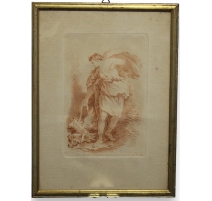 Gravure sanguine "Femme et aigle"