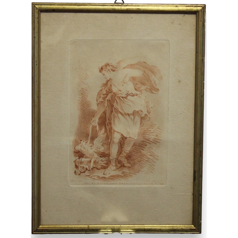 Gravure sanguine "Femme et aigle"