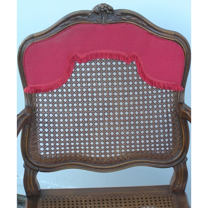 Regency cane armchair with red valance at  Moinat SA  - Antiques and home décor