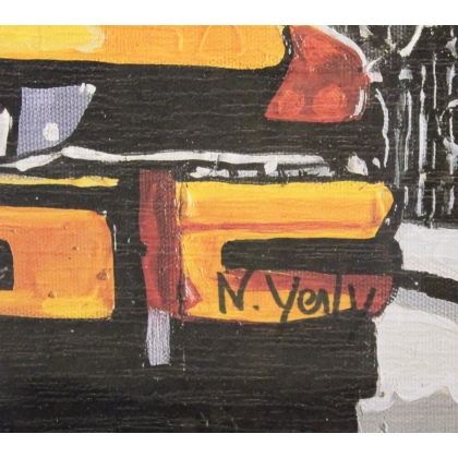 Poster encadré "Taxis à New York" signé N.YERLY