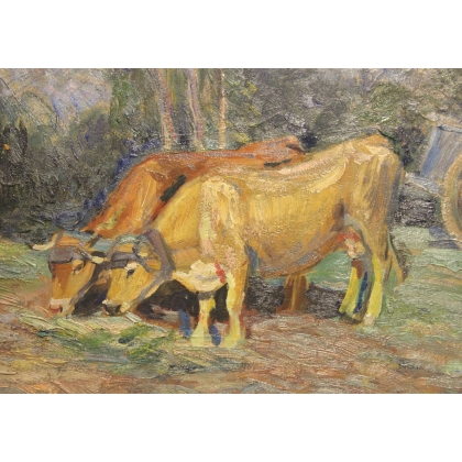 Tableau \"Attelage\" signé David BURNAND 1924
