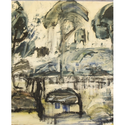Tableau \"Bord du lac\", signé