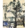 Tableau \"Bord du lac\", signé