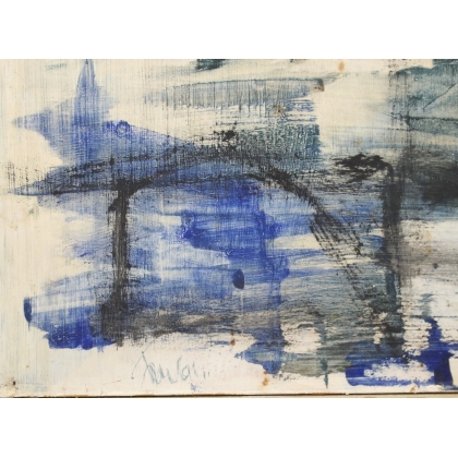 Tableau \"Bord du lac\", signé