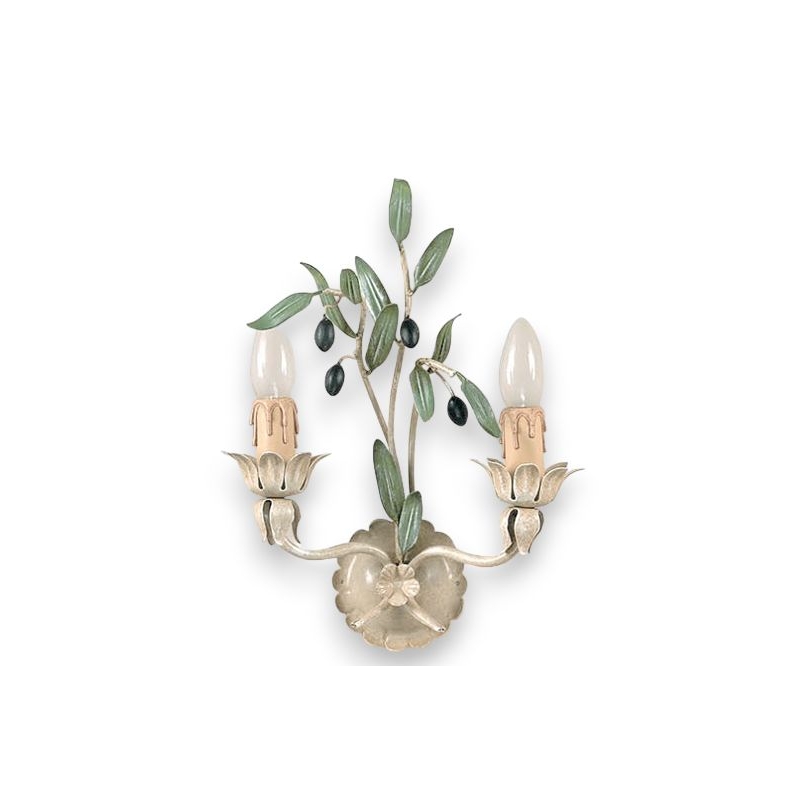 'Olives' painted iron wall light with 2 bulbs