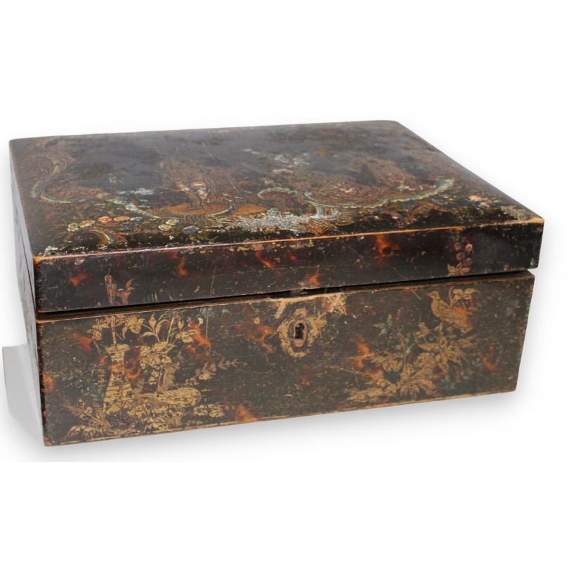 Black lacquer box with gold Chinese decoration