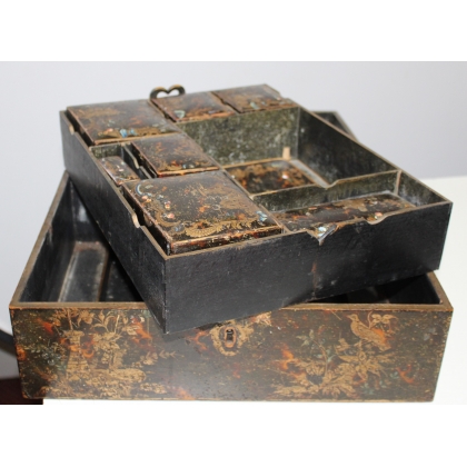 Black lacquer box with gold Chinese decoration
