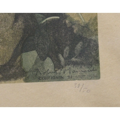 Gravure "Deux chevaines" signée Robert HAINARD