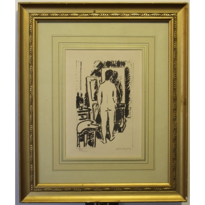 Lithographie "Femme au miroir" signée DOMENJOZ