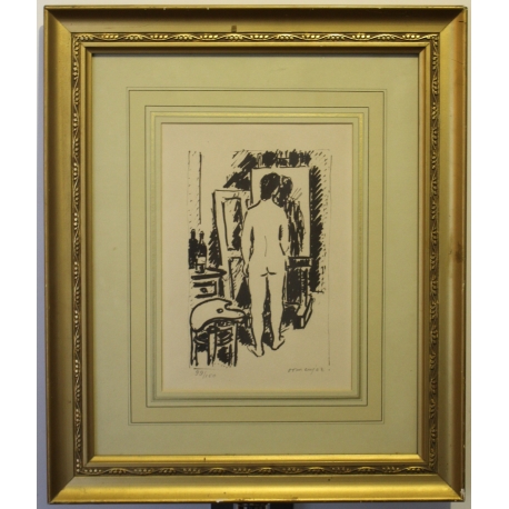 Lithographie "Femme au miroir" signée DOMENJOZ