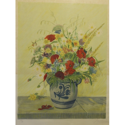 Lithographie "Bouquet de fleurs" signée