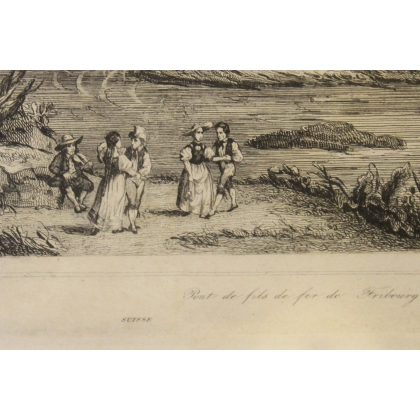 Gravure Pont de fils de fer de Fribourg