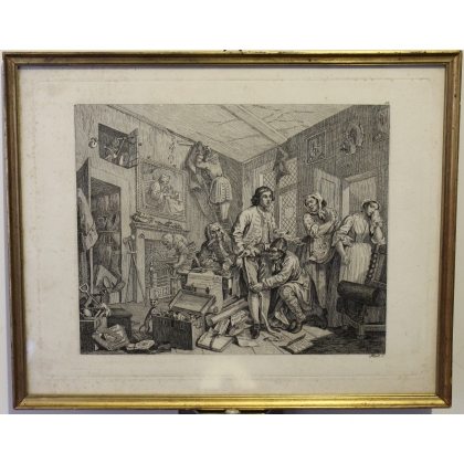 Engraving "The Rake’s Progress, Plate I" by HOGARTH