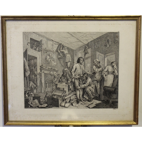 Engraving "The Rake’s Progress, Plate I" by HOGARTH