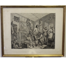 Gravure "The Rake's Progress, Plate I" par HOGARTH