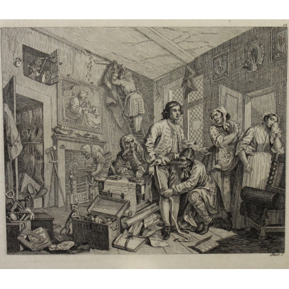 Engraving "The Rake’s Progress, Plate I" by HOGARTH