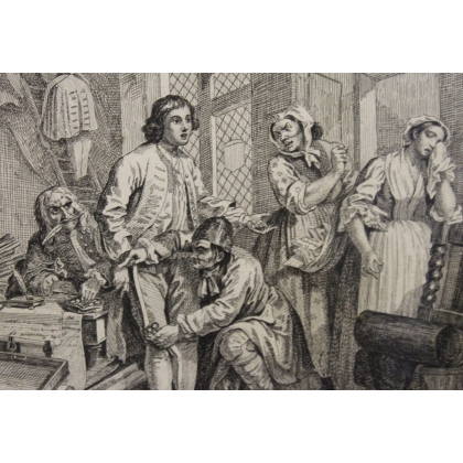 Engraving "The Rake’s Progress, Plate I" by HOGARTH