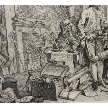 Engraving "The Rake’s Progress, Plate I" by HOGARTH