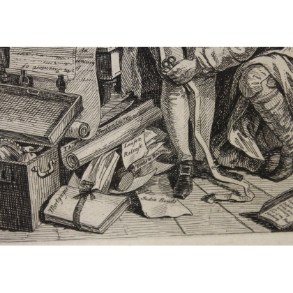 Engraving "The Rake’s Progress, Plate I" by HOGARTH