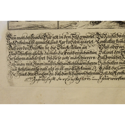 Engraving: Hostile, acies tormenfis, ecce! They are being sought