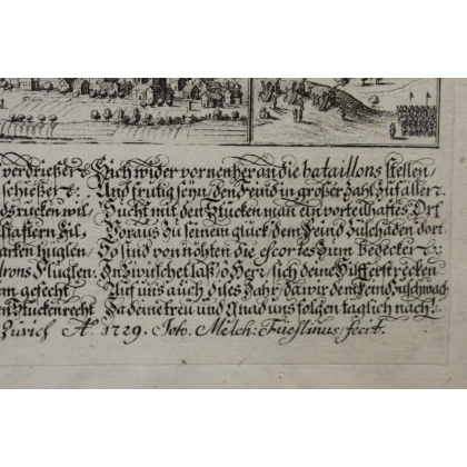 Engraving: Hostile, acies tormenfis, ecce! They are being sought