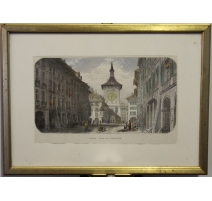 Gravure Berne tour de l'horloge