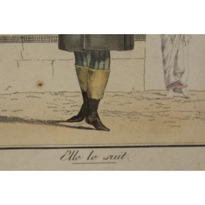Fashion engraving: She follows him