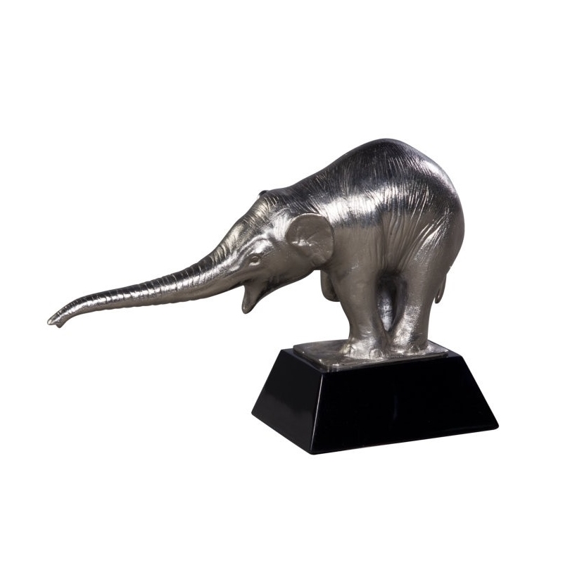 Eléphant en bronze argenté sur socle en bois noir
