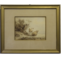 Encre de chine "Vaches" signé A CALAME 1833