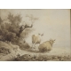 Encre de chine "Vaches" signé A CALAME 1833