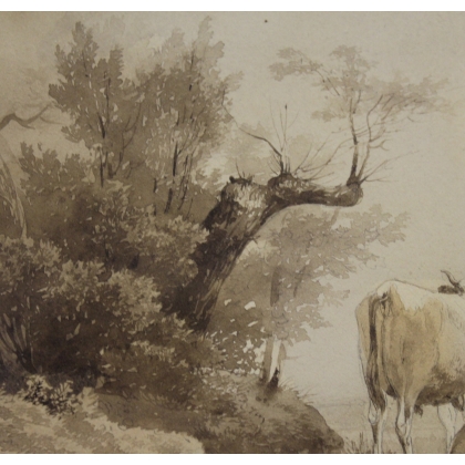 Encre de chine "Vaches" signé A CALAME 1833
