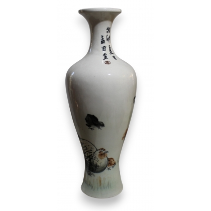 Vase chinois décor coq, poule et poussins